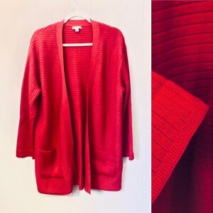 JJill Ribbed Cardigan Longer Length Red Cotton Blend Women’s Medium